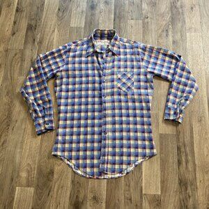 Vintage Royal Knight Blue Plaid Flannel Long Sleeve Boys Size 18